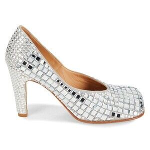 $5000 Bottega Veneta Rhinestone Embellished Leather Pumps Heels Grey IT 39, US 9